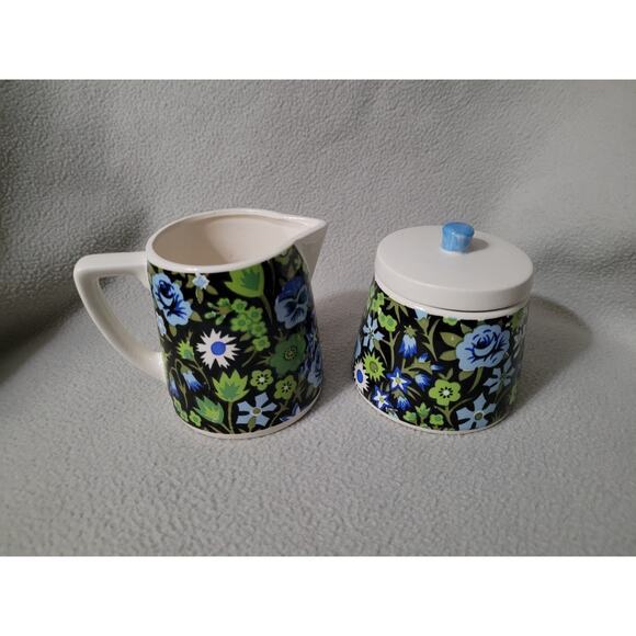 Napcoware Blue Green Pansies Floral Chintz Creamer Sugar Set Japan - Picture 2 of 11